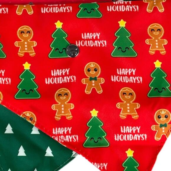 FuzzYard Christmas Trees & Gingerbread Men Reversible Bandana Red Green Size M/L - Picture 4 of 8